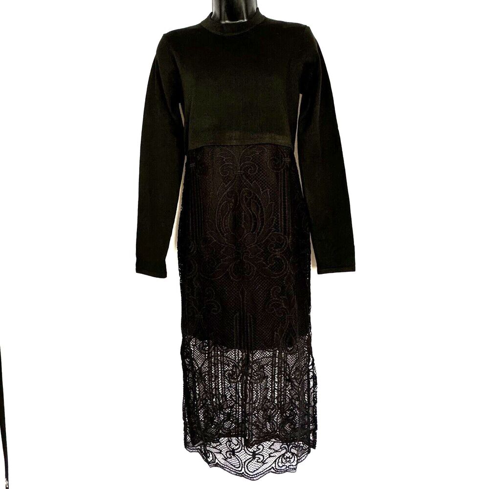 Revolve Endless Rose Lace Long Sleeve Black Midi Dress NWT Women’s Size Small